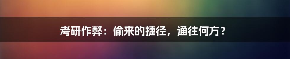 考研作弊：偷来的捷径，通往何方？