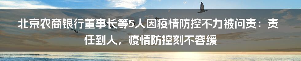 北京农商银行董事长等5人因疫情防控不力被问责:责任到人,疫情防控刻不容缓