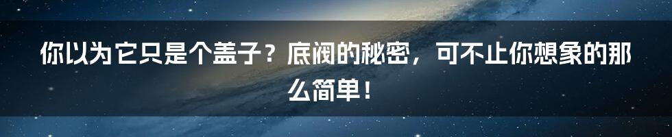 你以为它只是个盖子？底阀的秘密，可不止你想象的那么简单！
