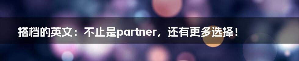 搭档的英文:不止是partner,还有更多选择!