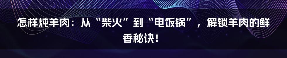 怎样炖羊肉:从“柴火”到“电饭锅”,解锁羊肉的鲜香秘诀!