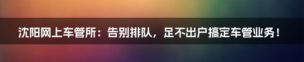 沈阳网上车管所:告别排队,足不出户搞定车管业务!