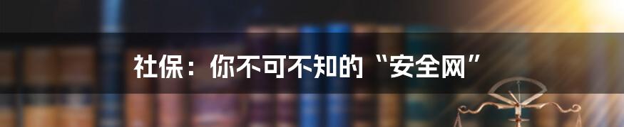 社保：你不可不知的“安全网”