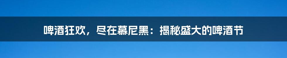 啤酒狂欢,尽在慕尼黑:揭秘盛大的啤酒节