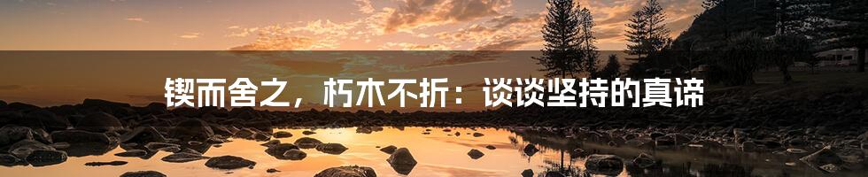 锲而舍之,朽木不折:谈谈坚持的真谛
