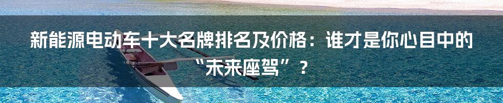 新能源电动车十大名牌排名及价格：谁才是你心目中的“未来座驾”？