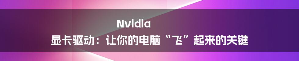 Nvidia 显卡驱动:让你的电脑“飞”起来的关键