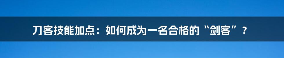 刀客技能加点:如何成为一名合格的“剑客”?