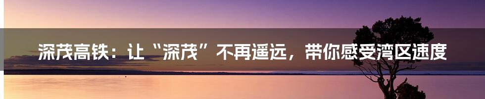 深茂高铁：让“深茂”不再遥远，带你感受湾区速度