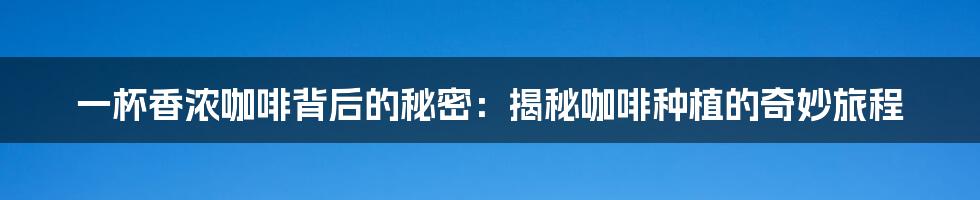 一杯香浓咖啡背后的秘密：揭秘咖啡种植的奇妙旅程