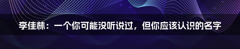 李佳林:一个你可能没听说过,但你应该认识的名字