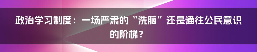 政治学习制度:一场严肃的“洗脑”还是通往公民意识的阶梯?