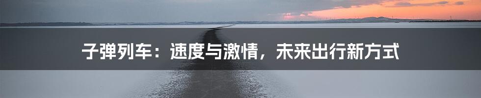 子弹列车:速度与激情,未来出行新方式