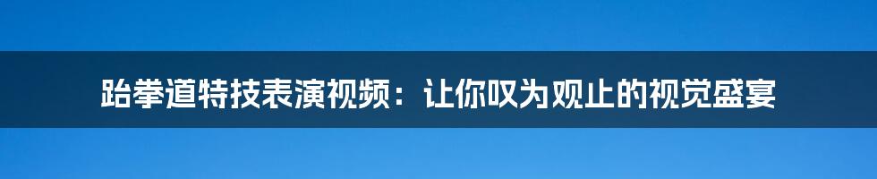 跆拳道特技表演视频:让你叹为观止的视觉盛宴