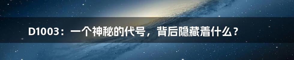 D1003：一个神秘的代号，背后隐藏着什么？