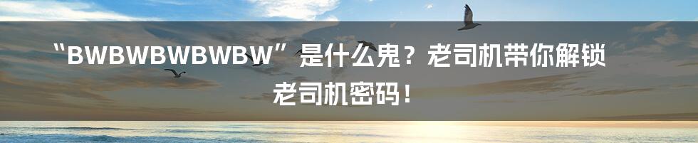 “BWBWBWBWBW”是什么鬼?老司机带你解锁老司机密码!