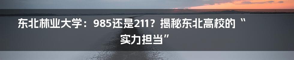 东北林业大学：985还是211？揭秘东北高校的“实力担当”