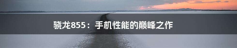骁龙855:手机性能的巅峰之作