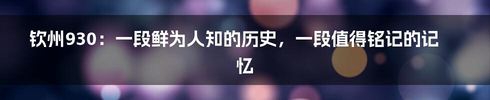 钦州930：一段鲜为人知的历史，一段值得铭记的记忆