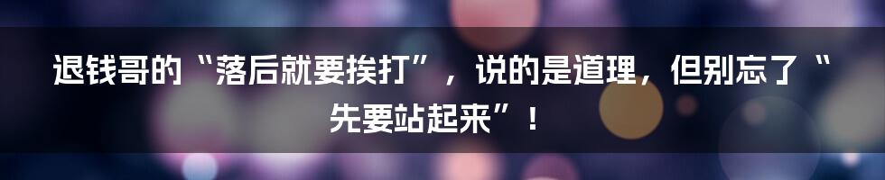 退钱哥的“落后就要挨打”,说的是道理,但别忘了“先要站起来”!