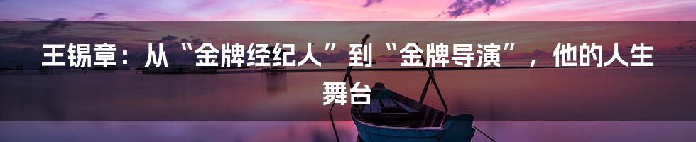 王锡章：从“金牌经纪人”到“金牌导演”，他的人生舞台