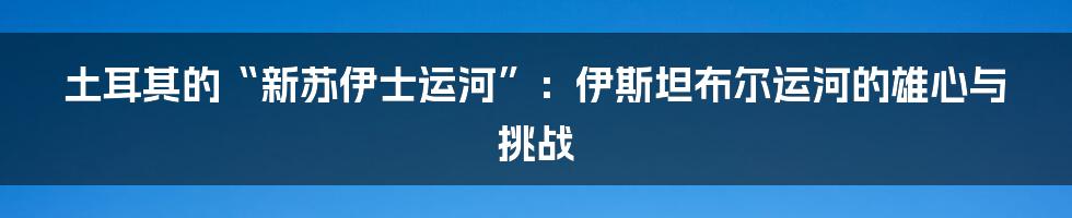 土耳其的“新苏伊士运河”:伊斯坦布尔运河的雄心与挑战