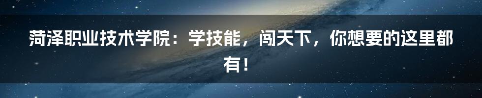 菏泽职业技术学院:学技能,闯天下,你想要的这里都有!