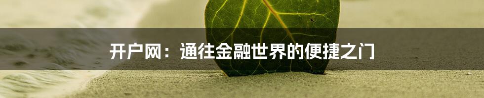开户网：通往金融世界的便捷之门