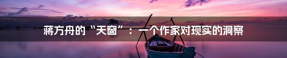 蒋方舟的“天窗”：一个作家对现实的洞察