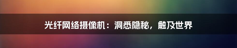 光纤网络摄像机:洞悉隐秘,触及世界