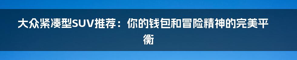 大众紧凑型SUV推荐:你的钱包和冒险精神的完美平衡