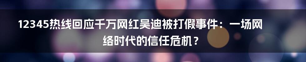 12345热线回应千万网红吴迪被打假事件:一场网络时代的信任危机?