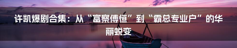 许凯爆剧合集:从“富察傅恒”到“霸总专业户”的华丽蜕变