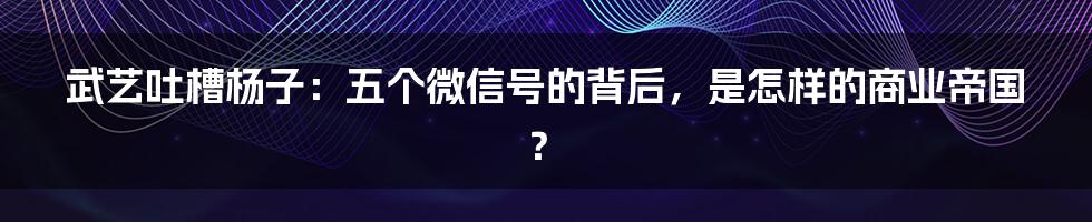 武艺吐槽杨子:五个微信号的背后,是怎样的商业帝国?