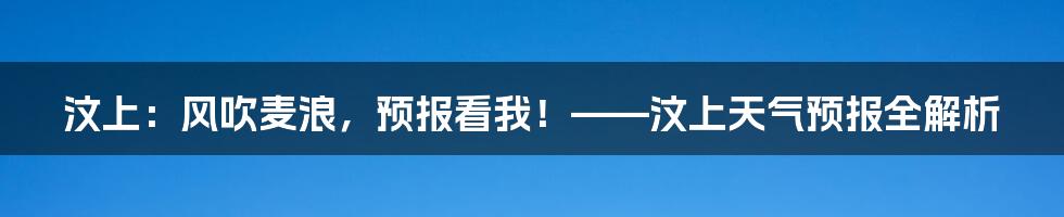 汶上：风吹麦浪，预报看我！——汶上天气预报全解析