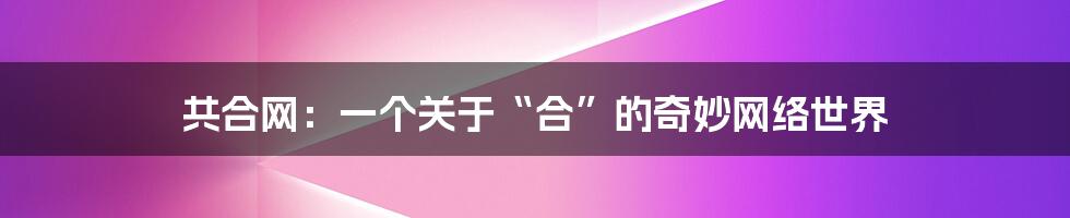 共合网：一个关于“合”的奇妙网络世界