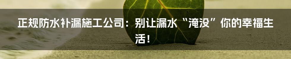 正规防水补漏施工公司:别让漏水“淹没”你的幸福生活!