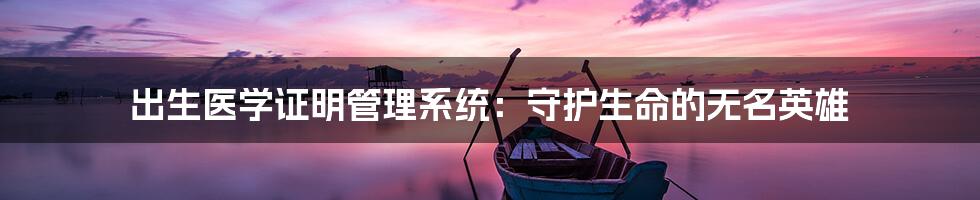 出生医学证明管理系统:守护生命的无名英雄