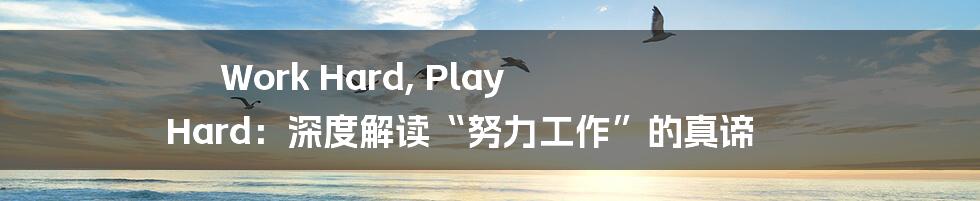 Work Hard, Play Hard:深度解读“努力工作”的真谛