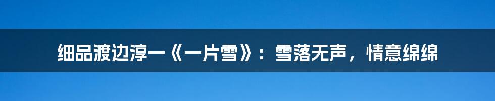 细品渡边淳一《一片雪》:雪落无声,情意绵绵