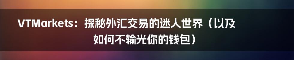 VTMarkets:探秘外汇交易的迷人世界(以及如何不输光你的钱包)