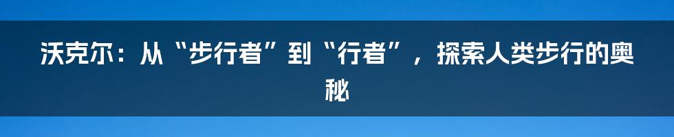 沃克尔:从“步行者”到“行者”,探索人类步行的奥秘