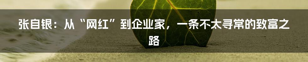 张自银：从“网红”到企业家，一条不太寻常的致富之路