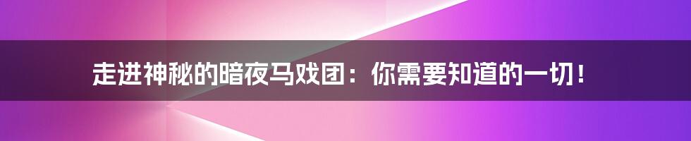 走进神秘的暗夜马戏团:你需要知道的一切!