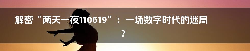 解密“两天一夜110619”:一场数字时代的迷局?