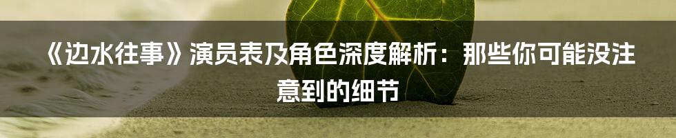 《边水往事》演员表及角色深度解析：那些你可能没注意到的细节