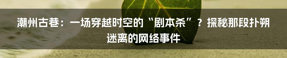 潮州古巷:一场穿越时空的“剧本杀”?探秘那段扑朔迷离的网络事件