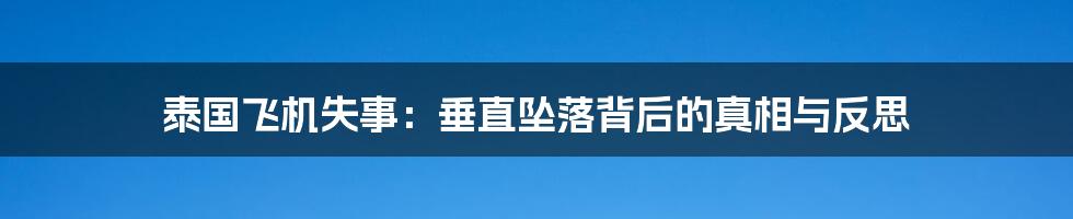 泰国飞机失事:垂直坠落背后的真相与反思