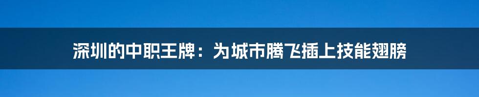 深圳的中职王牌：为城市腾飞插上技能翅膀