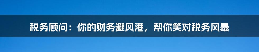 税务顾问:你的财务避风港,帮你笑对税务风暴